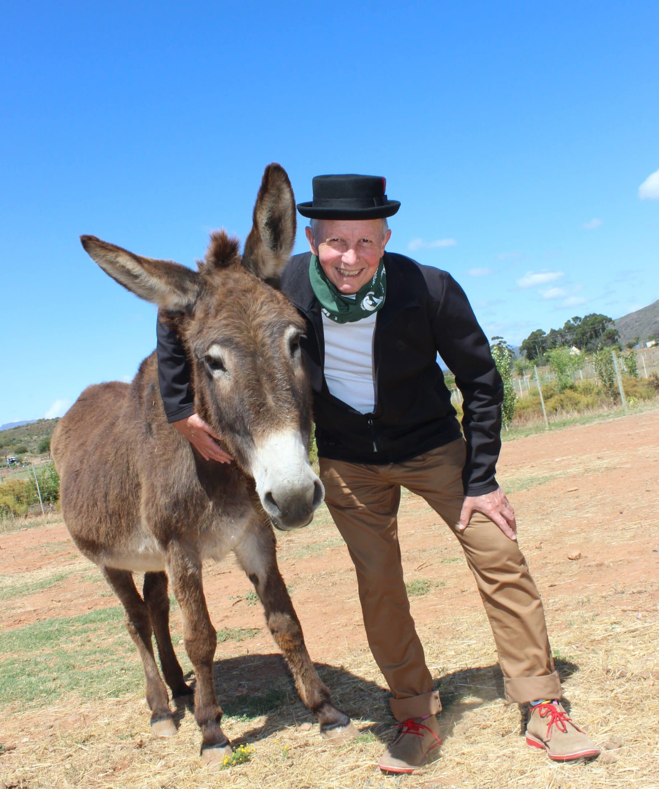 David Kramer with "Donkey" at Eseltjiesrus Sanctuary